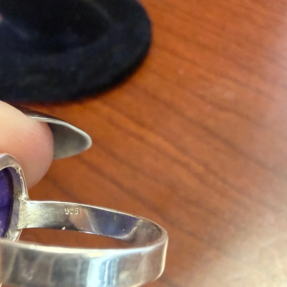 New 925 Sterling Silver Purple Dahlia Turquoise Heart-Shaped Ring Size 5.5